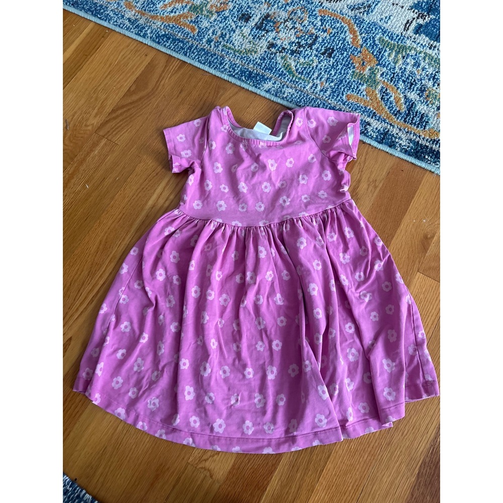 Hanna Andersson Girls Pink Floral Short Sleeve Cotton Dress Size 5 110cm